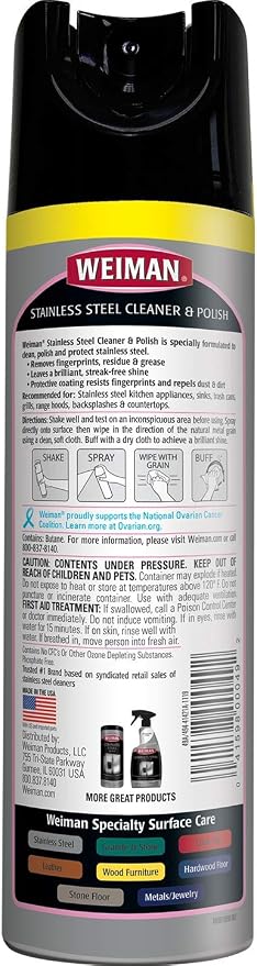 Weiman Stainless Steel Cleaner and Polish - 17 Ounce (6 Pack) - Non-Toxic Protects Appliances from Fingerprints and Leaves a Streak-Less Shine for Refrigerator Dishwasher Oven Grill