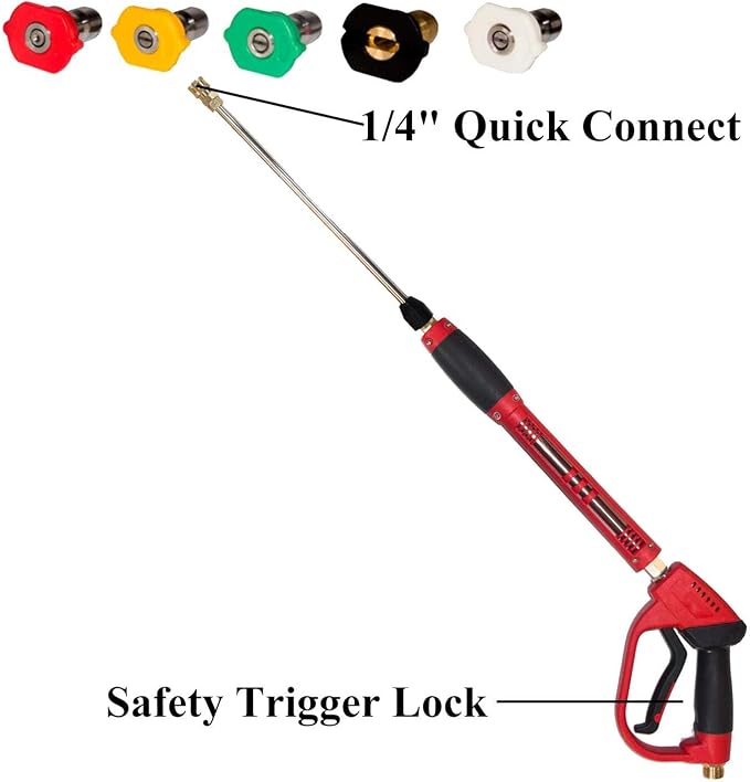Hourleey Pressure Washer Gun, Red High Power Washer Gun with Replacement Wand Extension, 5 Nozzle Tips, M22 Fittings, 40 Inch, 5000 PSI , Not Compatible with Garden Hose