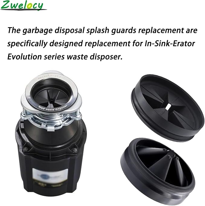 2 Pack 3 3/8" Garbage Disposal Splash Guards Sink Baffle QCB-AM, Garbage Disposer Accessories, BlackUpgraded Removable Quiet Collar Drain Plugs，Replacement for InSink&Erator Evolution Series