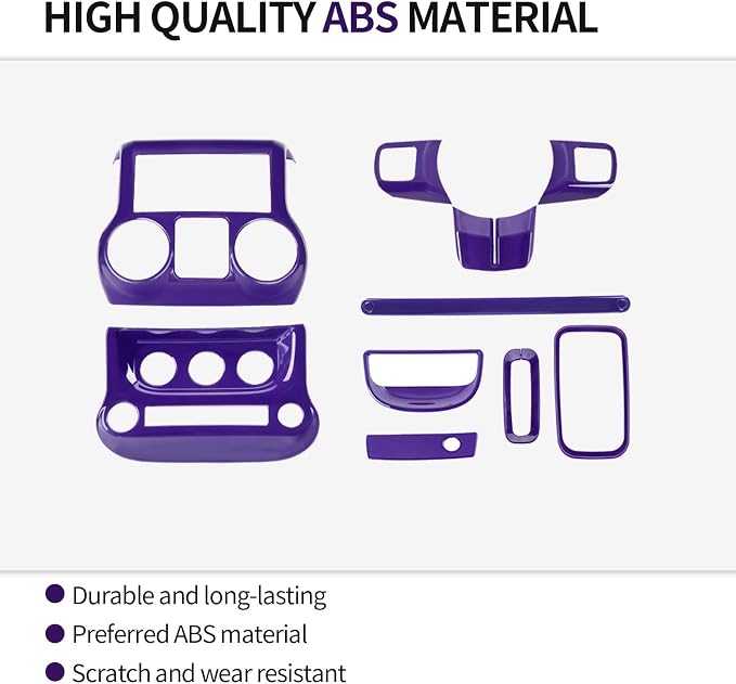 RT-TCZ for Jeep JK Interior Trim Kit Purple, JKU Center Console Dashboard Panel Trim Cover for Jeep Wrangler JK JKU 2011-2017 Purple Interior Accessories 10pcs