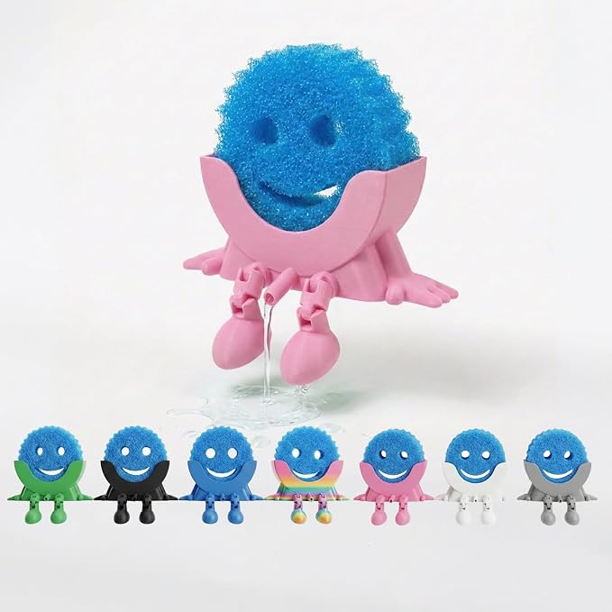 Creative Drainage Sponge Holder: Traceless Glue, 3D Printed Funny Kitchen Sink Holder, Keeps Sponge Dry – for Scrub Daddy (1, Pink)