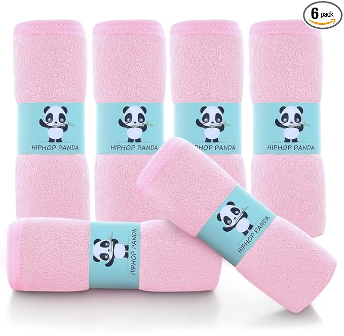 HIPHOP PANDA Baby Washcloths, Rayon Made from Bamboo - 2 Layer Ultra Soft Absorbent Newborn Bath Face Towel - Reusable Baby Wipes for Delicate Skin - Pink, 6 Pack