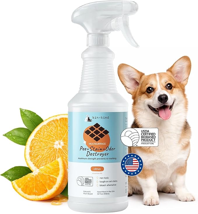 kin+kind Pee+Stain+Odor Destroyer - Multisurface - Maximum Strength - Stops Re-Marking - USDA Certified Biobased - Citrus - 32 fl oz