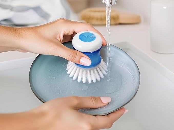 Dish Brush with Soap Dispenser, Firm Bristles Dish Scrubber for Pots, Pans & Sink Cleaning, 2 Pack