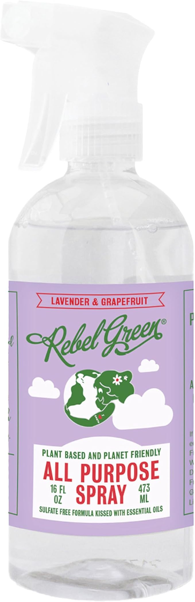 Rebel Green Natural All-Purpose Cleaning Spray - Derived Multi-Surface Cleaner with Essential Oils for Kitchen, Bath, Countertops and More - Lavender & Grapefruit Scent - 16 oz - 1 Pack