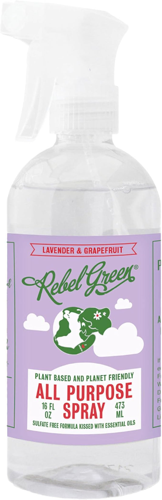 Rebel Green Natural All-Purpose Cleaning Spray - Derived Multi-Surface Cleaner with Essential Oils for Kitchen, Bath, Countertops and More - Lavender & Grapefruit Scent - 16 oz - 1 Pack