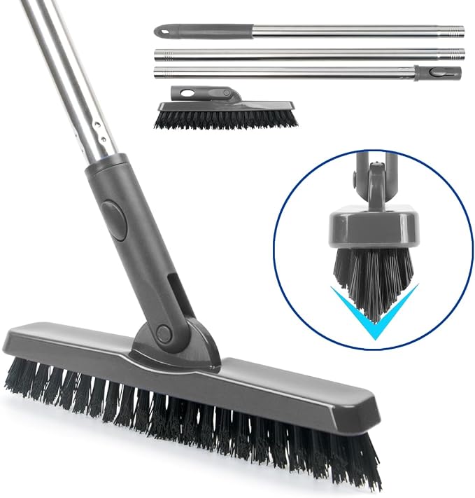 CELOX Grout Brush with Long Handle, 180°Rotation Tile Grout Cleaning Brush, Gray