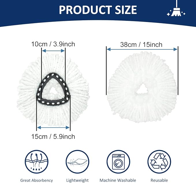 4 Pack Mop Head Replacement Compatiable with Oceda EasyWring,Mops Refill Replace Head for EasyWring Spin Mop 1 Tank Systerm - Microfiber, Easy to Replace,Deep Floor Cleaning and Machine Washable