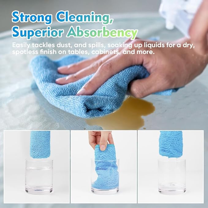 HOMEXCEL Blue Microfiber Cleaning Cloth 20 Pack 11.5 x 11.5 inch Microfiber Towels for Cars Ultra Absorbent Car Washing Cloth Lint Free Streak Free Cleaning Rags for Car, Kitchen Window