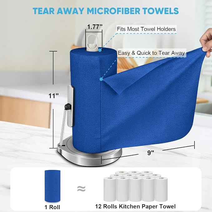 AIDEA Microfiber Cleaning Cloth 165 Sheets 3 Roll, Cleaning Rags 11×9" | Reusable Paper Towels, Microfiber Towels for Cars, Cleaning Towels for Automotive, House, Kitchen,Cleaning Supplies,Dark Blue