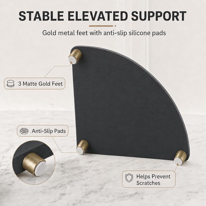 Corner Counter Shelf, Water Absorbing Stone Drying Tray Mat for Kitchen & Bathroom Sink, Diatomaceous Gold Faucet Coaster Soap Dish Rack Riser Dispenser Sponge Holder, Dark Gray, 8.5" x 8.5"