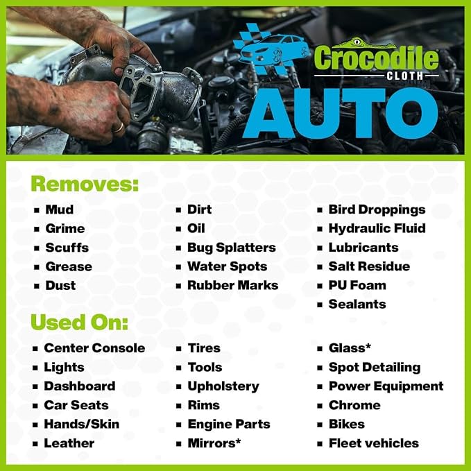 Crocodile Cloth Auto Degreasing Hand & Tool Wipes, 100 Count | Car Wipes for Engine Degreaser, Detailing, Tires, Tools & DIY Projects