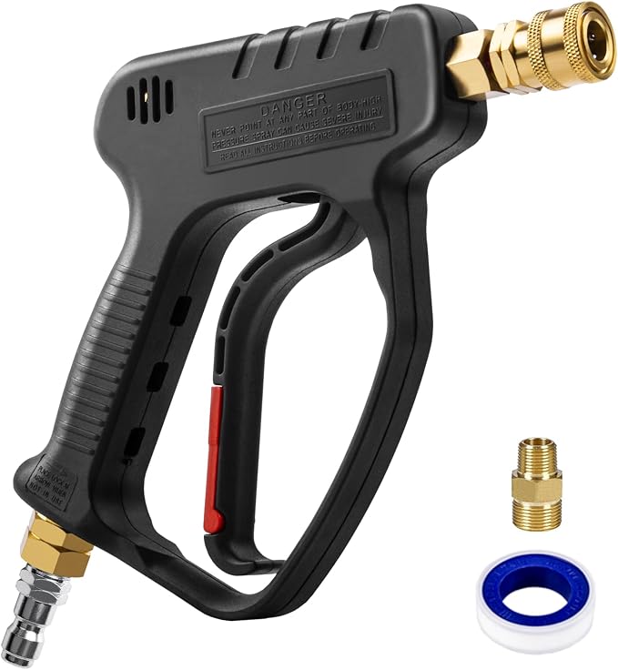 MEKOH Short Pressure Washer Gun, 5000PSI Stubby Pressure Washer Spray Gun for Car Wash, 10.5GPM Foam Gun with 3/8'' Quick Connect, High Pressure Washer Handle Gun with M22-14mm for Extension Wand/Hose