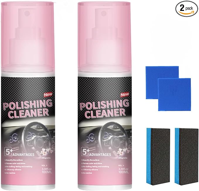 Polishing Cleaner Car Interior, 100ML Car Interior Cleaner, Interior Detailer Spray, Car Interior Detailing Cleaner for Rubber, Leather& More, Multi-Surface Cleaning for Car Interior(2PCS)