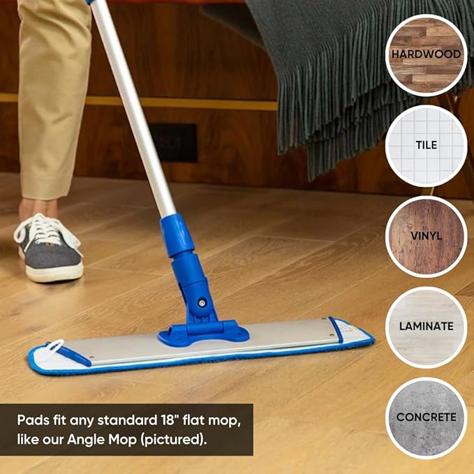 Microfiber Wholesale 18" Microfiber Wet Mop Pads, Bulk Case of 108 – Reusable, Machine-Washable Refills with Hook-and-Loop Backing – Fits Standard 18-Inch Flat Mop – Commercial Mop Pad Replacements
