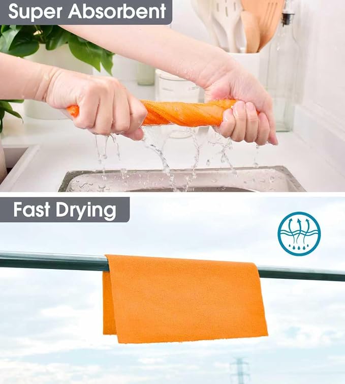 KitchLife Microfiber Cleaning Cloth Roll - Tear-Away Reusable Microfiber Paper Towels, Lint-Free, Washable, 20 Sheets for Kitchen, Car, Dishes, and Sensitive Surfaces (Orange)