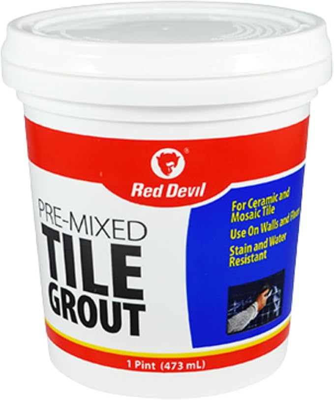 Red Devil 0428 Pre-Mixed Tile Grout - Professional Quality, Excellent Adhesion, Ideal for Wall & Floor Use - 1 Pint, White, Made in USA