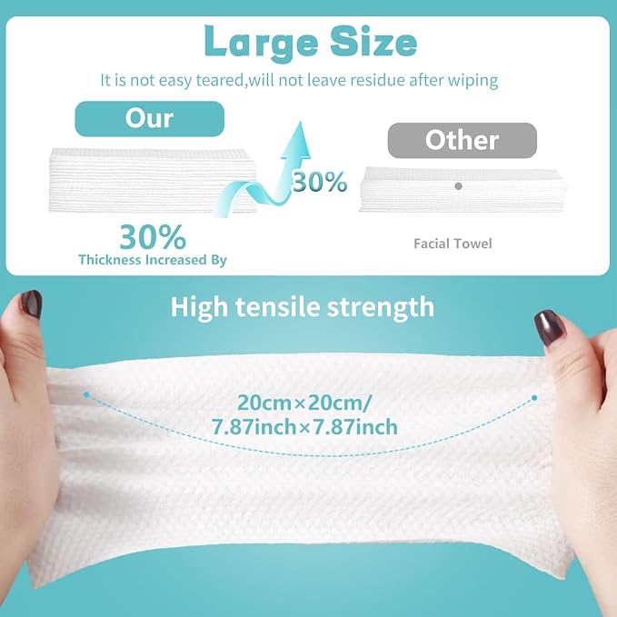 Disposable Face Towel 600 Count, Soft Cotton Facial Dry Wipes, Multi-Purpose for Skin Care, Makeup Remover, Face Wipes and Facial Cleansing