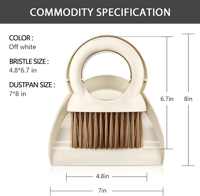Mini Broom and Dustpan Set,Small Broom and Dustpan Set for Kitchen Countertops, Desks, Keyboard, Camping, Hand Brooms for Car Seats, Pet Litter-White
