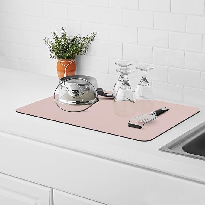 Coffee Bar Mat for Countertop, 12" x 19” Super Absorbent Dish Drying Mat, Kitchen Counter Mat Fits Under Coffee Maker or Machine, Pink Kitchen Decor and Accessories for Dish Drying Rack