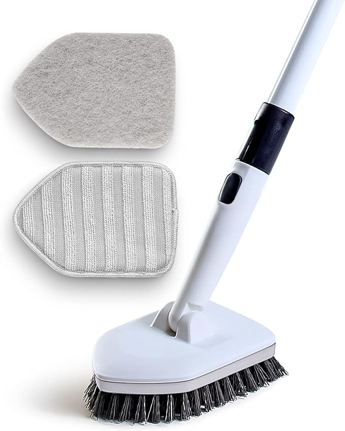 Moku Home Shower Scrubber 3 in 1 Extendable Long Handle 58" Cleaning Brush | Non-Scratch Bathroom Scrubber for Tub, Tile, Shower, Kitchen, Toilet, Sink, Wall & Floor; Telescopic Shower Cleaning Brush