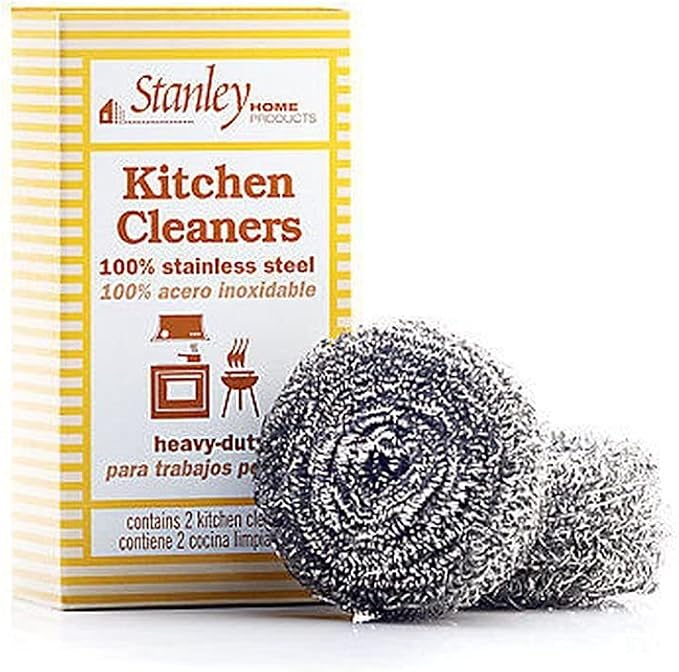 Stanley Home Products Stainless Steel Scrubbers – Rust Resistant Sponge for Pots, Pans, Grills, Ovens, Sinks and Tools – Metal Scrubbers for Kitchen & Garage Cleaning (1 Pack - 2 Count)