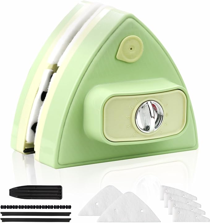 Double-Sided Magnetic Window Cleaner, Green | Adjustable Magnetic Double Window Wiper, Fits 3-30mm Glass Thickness, 2.5m Safety Rope for High-Rise & Auto Glass