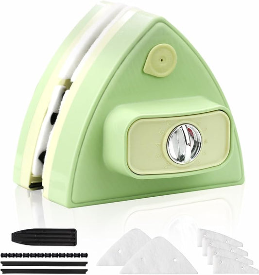 Double-Sided Magnetic Window Cleaner, Green | Adjustable Magnetic Double Window Wiper, Fits 3-30mm Glass Thickness, 2.5m Safety Rope for High-Rise & Auto Glass