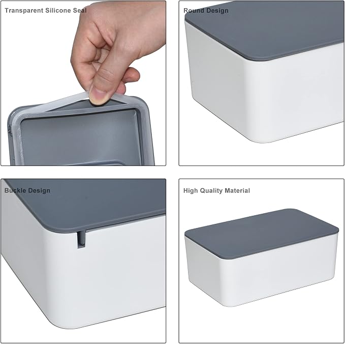 Diaper Wipes Dispenser, Tissue Storage Box Case (Gray-White) | Refillable Baby Wipe Container, Keeps Wipes Clean, Wet Wipe Dispenser Holder with Lid for Home, Office, Cars