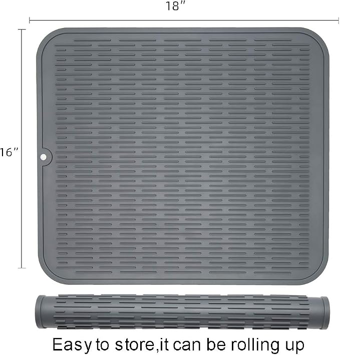 ZLR 2 Pcs Heavy-Duty Silicone Dish Drying Mat (16" x 18" / 401x455mm) - XL Family-Size Thick 5mm Drainboard for Pots, Pans & Heavy Cookware - Oversized Trivet & Counter Protector, Non-Slip (Dark Gray)