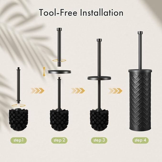 Toilet Bowl Brush and Holder Set 2 Pack with 4 Extra Brush Heads | Extra Long Handle with Splash Guard Cover, Tool-Free Installation, Bathroom Space-Saving, Cleaner Sets for Apartments, RV (Black)