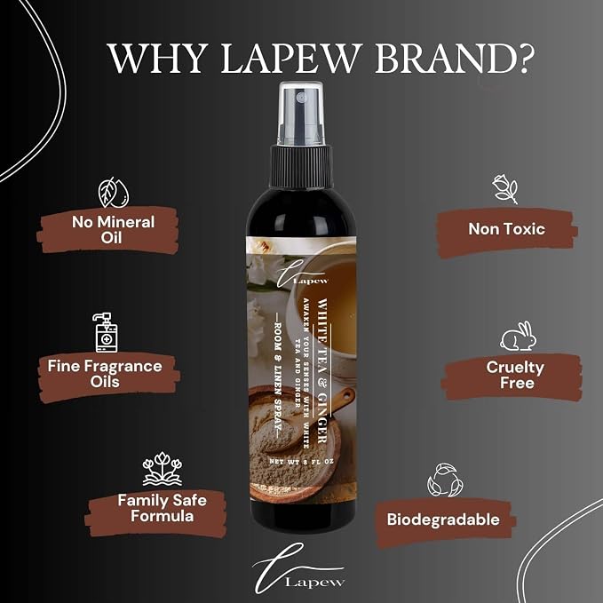 Lapew Room & Linen Spray | Fragrance Mist for Home, Car & Office | Fabric & Air Freshener | Neutralizing Mist | Made in USA | White Tea & Ginger
