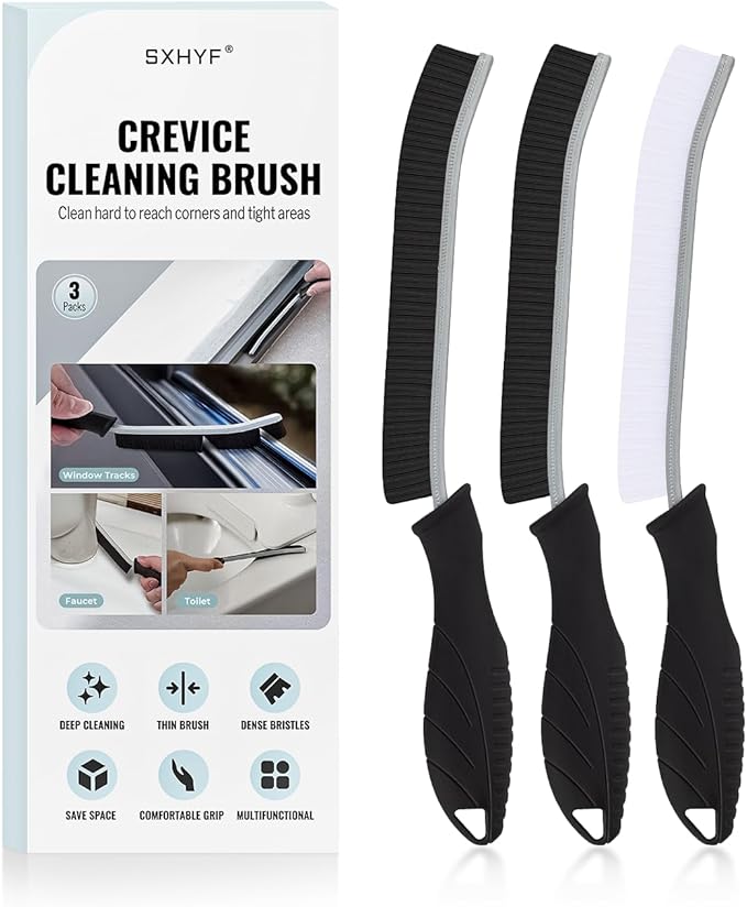 SXhyf Crevice Cleaning Brush - Grout Scrub Brush, House Cleaning Supplies | Small Brushes for Cleaning, Hard Bristle Tile Grout Brush Gap Cleaning Tool for Household Use, Bathroom, Kitchen (3pcs)