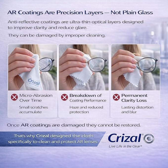 Crizal Microfiber Cleaning Cloths for Eyeglasses – Designed & Tested by CRIZAL®, Trusted for Advanced AR Lens Coatings – Developed for Today's Premium Lenses – 4 Pack