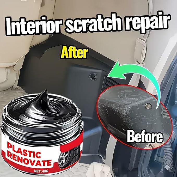 Plastic Restoration Polish Cream Scratch Repair Wax Car Interior Trim Restorer Non Greasy Shine Protective Cleaner for Dashboard Door Panel Tire Care (40g)