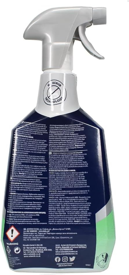 Astonish Apple Burst Household Cleaner - Shower Curtain, Shower Door, Bathroom Tiles - Hard Water Stains, Rust & Calcium Bathroom Cleaner - No Scrub, Cruelty Free Cleaning Supplies, 750ml Spray Bottle