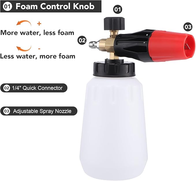 18-Pc Pressure Washer Accessory Kit with Foam Cannon, 5000 Psi | M22 14/15 Mm & 3/8 In Fit, 1/4 In Quick Connect, 6 Nozzle Tips, Brass/Stainless Steel, For Car, Siding, Gutter Cleaning