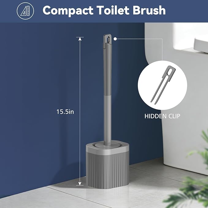 Toilet Bowl Brush and Holder, 3 Pack Compact Toilet Brush Set with Nylon Bristles Toilet Brush Hidden Scrubber Brushes for Bathroom Cleaning-Grey
