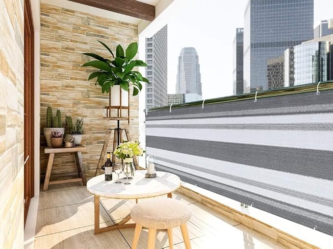LOVE STORY 3' x 16' Balcony Privacy Screen Cover, Silver Grey White | HDPE Fabric, 95% UV Block, Fence Cover for Patio Deck, Railing Screen for Porch, Privacy Protective, Custom Size Available