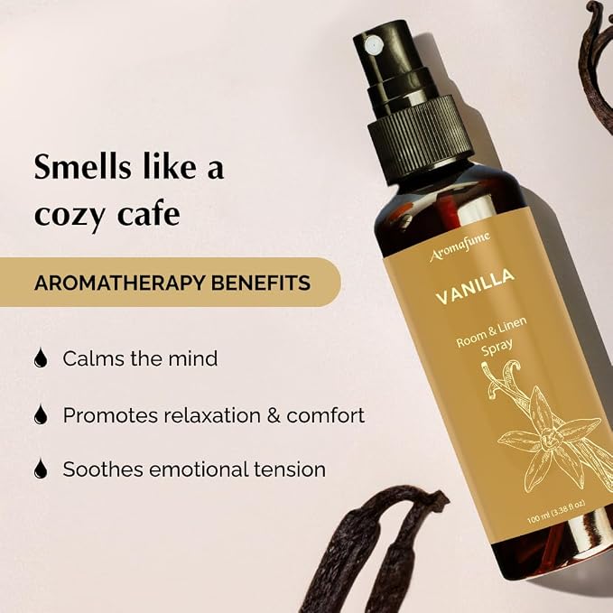 Vanilla Air Freshener Spray for Room, Linen & Pillow 100ml by Aromafume | Made with Pure Vanilla Essential Oil | Aromatherapy Spray to Comfort and Unwind | Mist for Bedding, Fabrics