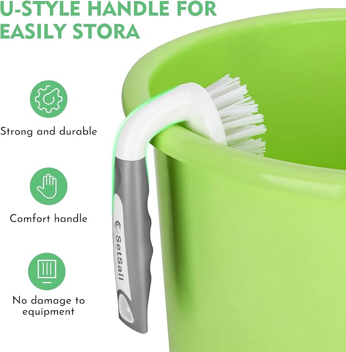 SetSail Scrub Brush, Heavy-Duty Stiff Bristle Cleaning Scrubber, 4 Pack | Durable Bristles Ergonomic Non-Slip Tpr Grip. U-Style Hanging Loop for Storage. Use for Shower, Tub, Tile, Kitchen, Carpet.