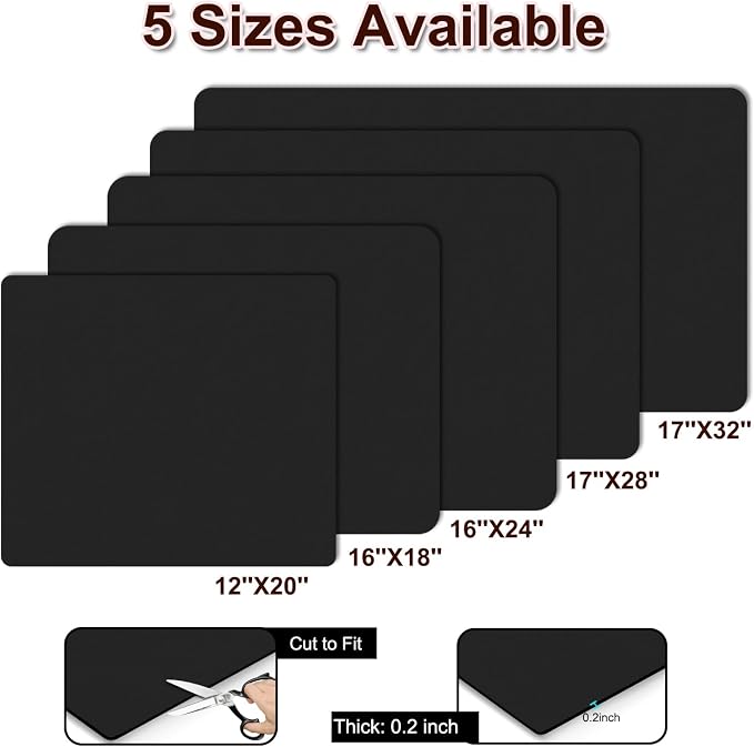 Dish Drying Mat for Kitchen Counter, 12" x 20" Coffee Bar Mat for Espresso Machine, Super Absorbent & Stain-Resistant Countertop Protector, Non-Slip Rubber Back Drying Pad for Coffee Maker, Black