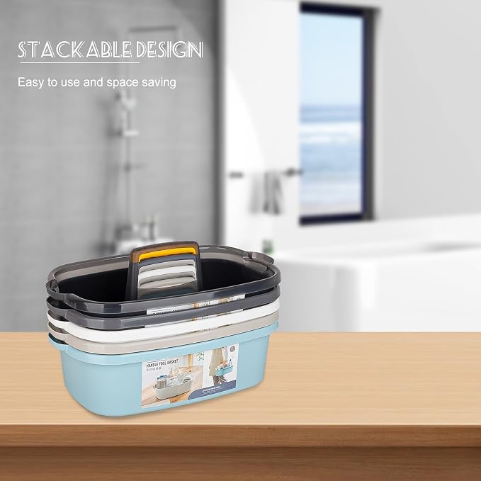 Large Cleaning Supplies Caddy Portable Shower Caddy Basket Light Gray 2Pk | Sturdy Supply Organizer with Handle Plastic Bucket Tool Storage for Bathroom Bedroom Kitchen Garden College Dorm Essentials