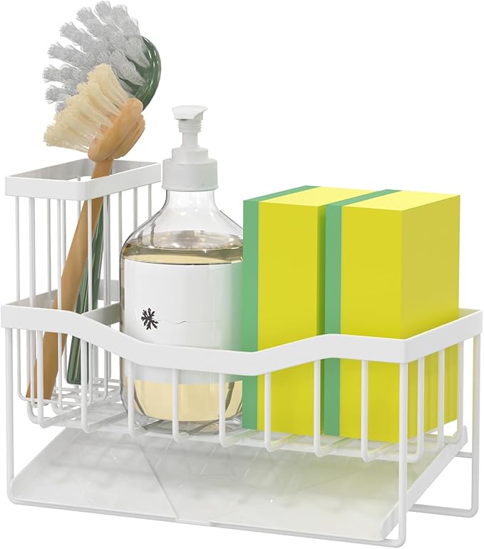 Fssvcd Maifan Sink Caddy Sponge Holder for Kitchen with Brush Holder and Stainless Steel Self Drain Tray, Rustproof Kitchen Sink Organizer for Sponge, Soap Dispenser Storage Accessories