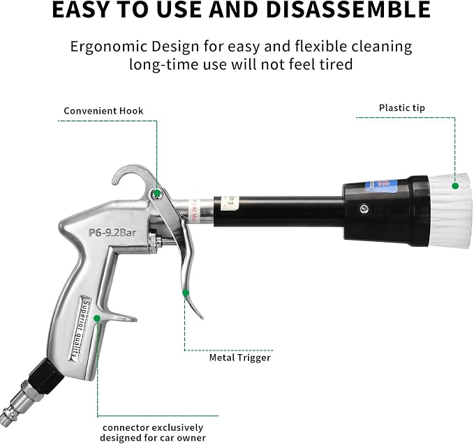 GOCCIDA High Pressure Tornado Dry Car Cleaning Gun Detailing Air Tool | Air Blow Gun for Car Detailing Car Duster High Pressure Interior Cleaner Car Interior Detailing Kit with Brush Nozzle