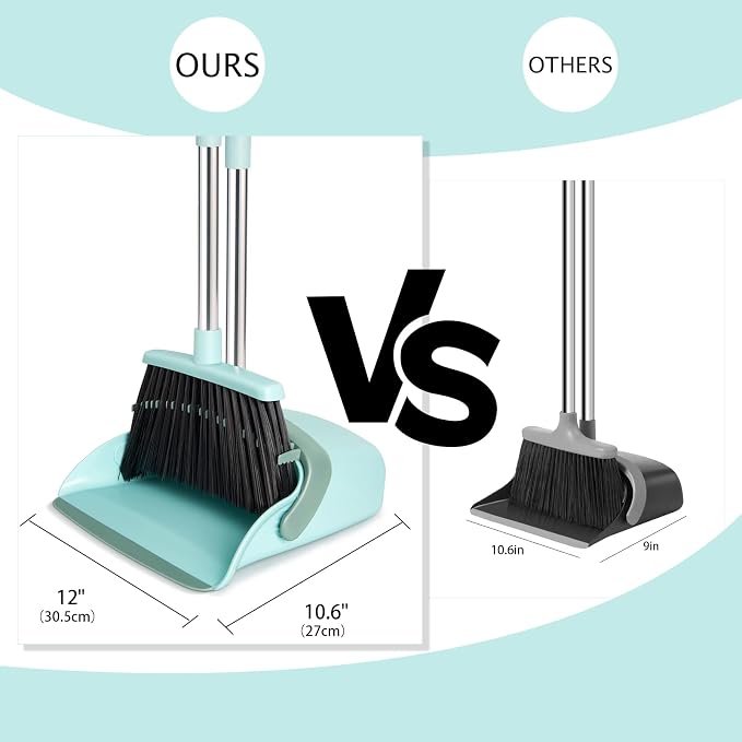 Broom and Dustpan Combo Set,55" Long Handle,Green | Heavy Dust,Dustpans with Broom Combo,House Accessories for Home, Kitchen,Office,Classroom,Apartment,Pet Hair