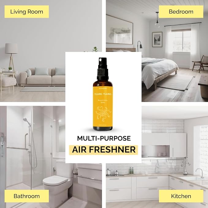 Ylang Ylang Air Freshener Spray for Room, Linen & Pillow 100ml by Aromafume | Made with Pure Ylang Ylang Essential Oil | Aromatherapy Spray to Soothe & Revive | Mist for Bedding, Fabrics