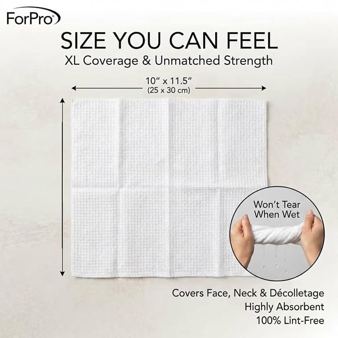 ForPro Disposable Face Towels for Sensitive Skin, XL Dry Wipes Makeup Remover, Ultra Soft Lint-Free Viscose Face Cloths, Chemical-Free Biodegradable Facial Towelettes, Vegan & Cruelty-Free, 50-Count