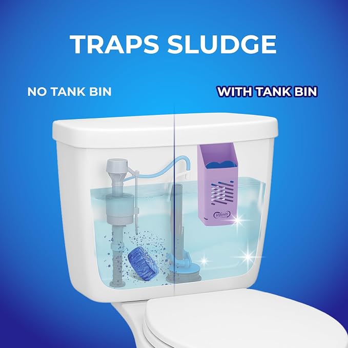 Toilet Tank Tablet Holder with Blue Toilet Bowl Tablets, 8.97 x 3.22 x 2.25 Inch Tablet Holder - Prevents Flapper Jams & Residue, Extends Life of Drop-In Cleaner Tablets (1+2)