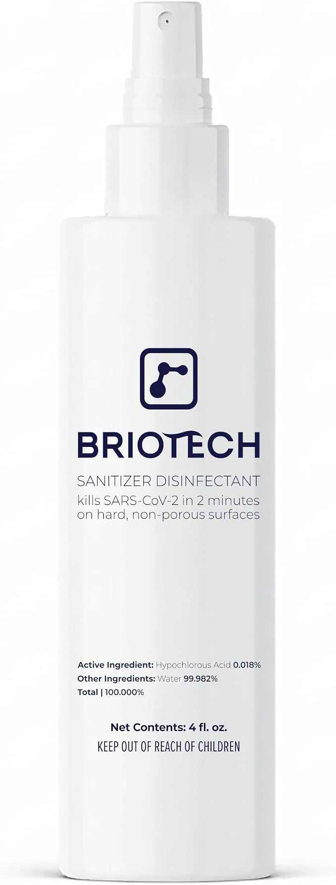 BRIOTECH Sanitizer Disinfectant Hypochlorous Spray, Kill 99.99% of Viruses & Bacteria, Control Mold, Eliminate Odor, Gentle for Nursery & Play Rooms, Food Contact Surface Sanitizer, 4 fl oz